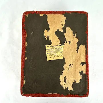 Antique Red Plush Velvet Sewing Box with Applied Squirrel and Bone Tools