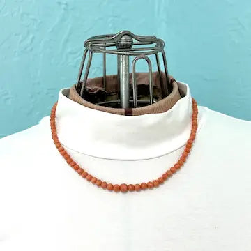 Antique Salmon Coral Beaded Necklace with 14k Gold Clasp