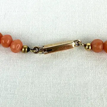 Antique Salmon Coral Beaded Necklace with 14k Gold Clasp