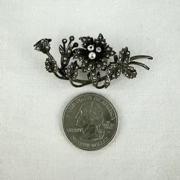 Antique Silver and Seed Pearl Floral Brooch