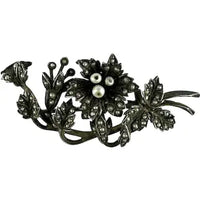 Antique Silver and Seed Pearl Floral Brooch