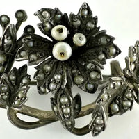 Antique Silver and Seed Pearl Floral Brooch