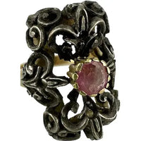 Antique Silver Topped 10k Gold & Tourmaline Ring
