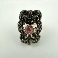Antique Silver Topped 10k Gold & Tourmaline Ring