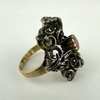 Antique Silver Topped 10k Gold & Tourmaline Ring