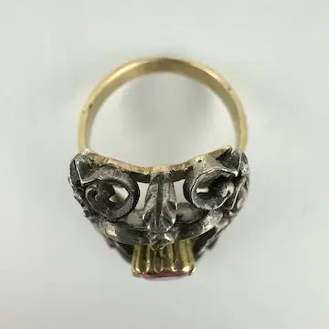 Antique Silver Topped 10k Gold & Tourmaline Ring