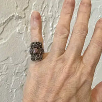 Antique Silver Topped 10k Gold & Tourmaline Ring