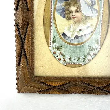 Antique Tramp Art Tabletop Picture Frame