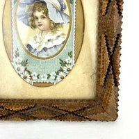 Antique Tramp Art Tabletop Picture Frame