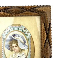 Antique Tramp Art Tabletop Picture Frame