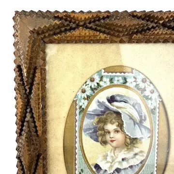 Antique Tramp Art Tabletop Picture Frame