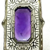Art Deco 10k White Gold Amethyst Pendant Necklace