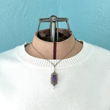 Art Deco 10k White Gold Amethyst Pendant Necklace