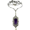 Art Deco 10k White Gold Amethyst Pendant Necklace