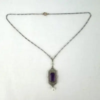 Art Deco 10k White Gold Amethyst Pendant Necklace