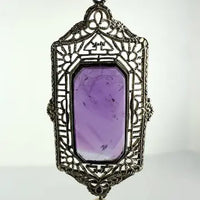Art Deco 10k White Gold Amethyst Pendant Necklace