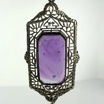 Art Deco 10k White Gold Amethyst Pendant Necklace