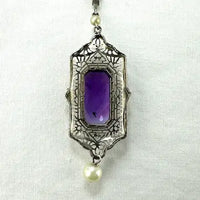 Art Deco 10k White Gold Amethyst Pendant Necklace