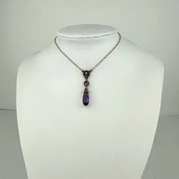 Art Deco 14K Gold Amethyst Pearl Lavalier Necklace