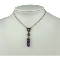 Art Deco 14K Gold Amethyst Pearl Lavalier Necklace