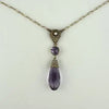 Art Deco 14K Gold Amethyst Pearl Lavalier Necklace