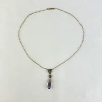 Art Deco 14K Gold Amethyst Pearl Lavalier Necklace