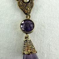 Art Deco 14K Gold Amethyst Pearl Lavalier Necklace