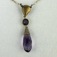 Art Deco 14K Gold Amethyst Pearl Lavalier Necklace