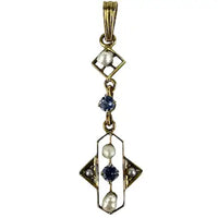 Art Deco 14k Gold Blue Topaz and Pearl Lavalier Pendant