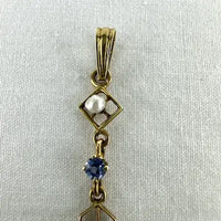 Art Deco 14k Gold Blue Topaz and Pearl Lavalier Pendant