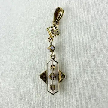 Art Deco 14k Gold Blue Topaz and Pearl Lavalier Pendant