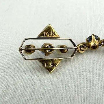 Art Deco 14k Gold Blue Topaz and Pearl Lavalier Pendant
