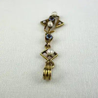 Art Deco 14k Gold Blue Topaz and Pearl Lavalier Pendant