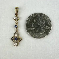 Art Deco 14k Gold Blue Topaz and Pearl Lavalier Pendant