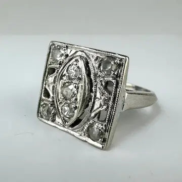 Art Deco 14k White Gold Diamond Ring
