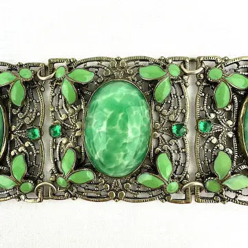 Art Deco Czech Peking Glass & Enamel Bracelet