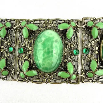 Art Deco Czech Peking Glass & Enamel Bracelet