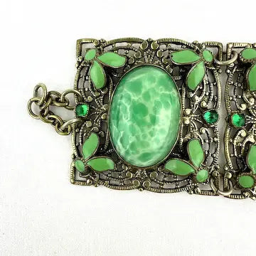 Art Deco Czech Peking Glass & Enamel Bracelet