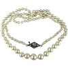 Art Deco Hand knotted Pearl Necklace with 14k White Gold and Diamond Clasp 21.5”
