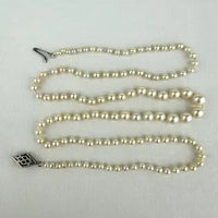 Art Deco Hand knotted Pearl Necklace with 14k White Gold and Diamond Clasp 21.5”