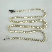 Art Deco Hand knotted Pearl Necklace with 14k White Gold and Diamond Clasp 21.5”
