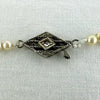 Art Deco Hand knotted Pearl Necklace with 14k White Gold and Diamond Clasp 21.5”