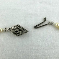 Art Deco Hand knotted Pearl Necklace with 14k White Gold and Diamond Clasp 21.5”