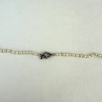 Art Deco Hand knotted Pearl Necklace with 14k White Gold and Diamond Clasp 21.5”