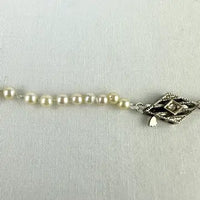 Art Deco Hand knotted Pearl Necklace with 14k White Gold and Diamond Clasp 21.5”