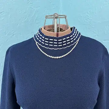 Art Deco Hand knotted Pearl Necklace with 14k White Gold and Diamond Clasp 21.5”