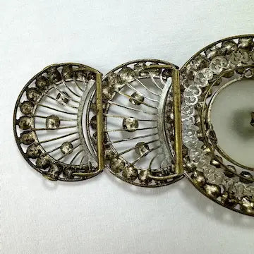 Art Deco Rhinestone and Camphor Glass Belt Buckle