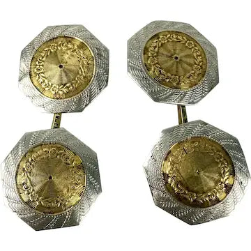 Art Deco Solid 14k Gold & Platinum Cuff Links