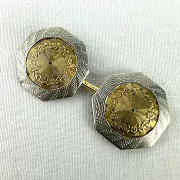 Art Deco Solid 14k Gold & Platinum Cuff Links