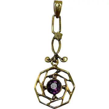 Art Nouveau 10K Gold Amethyst Lavalier Pendant